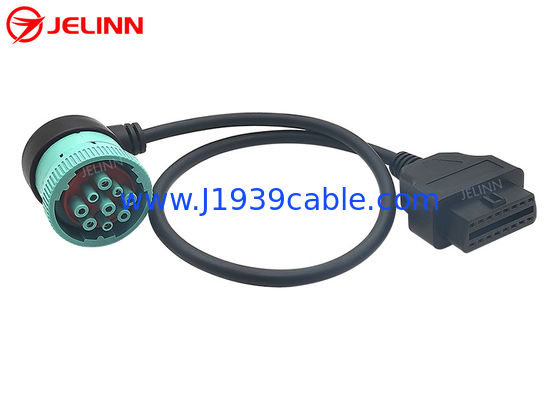J1962 OBD2 16 Pinの女性ケーブルへの直角の緑J1939ドイツ9 Pinの女性